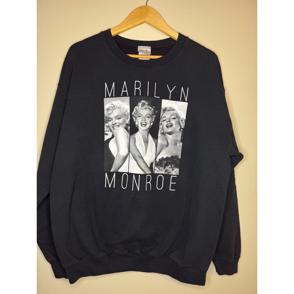 Marilyn Monroe Graphic Crewneck Sweatshirt Black Hollywood Icon Pullover Large